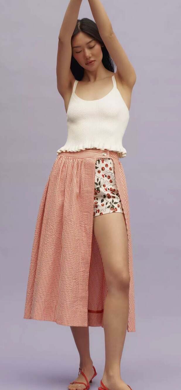 Maeve by Anthropologie Seersucker Stripe  Overlay Skirt (no shorts included)